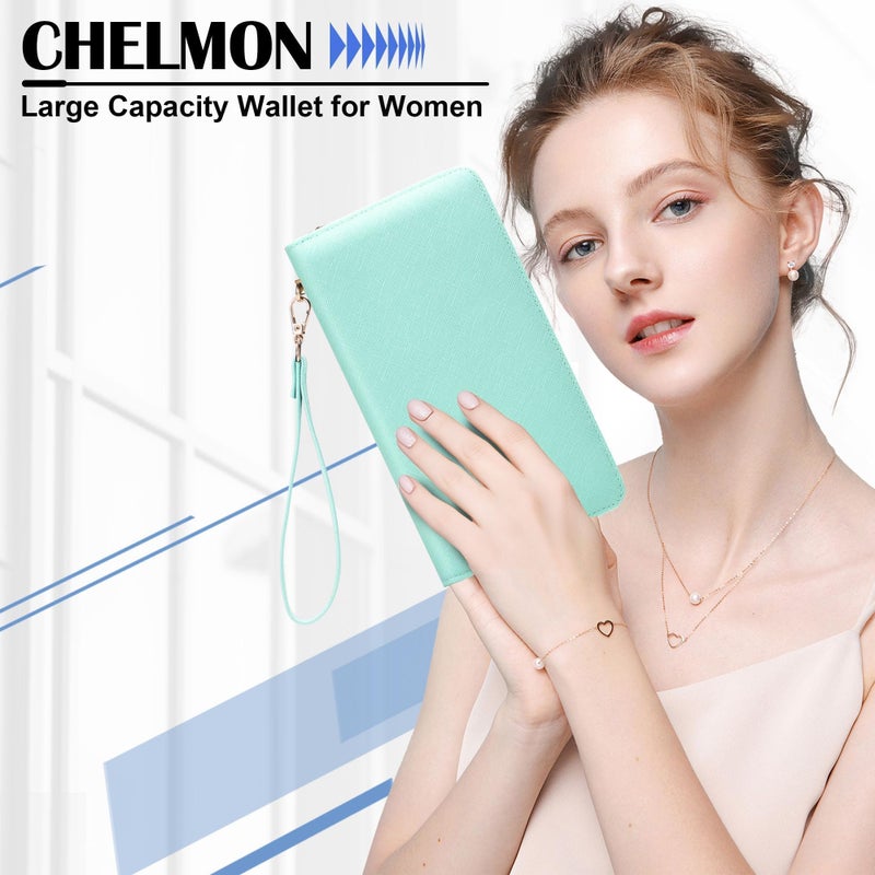 Chelmon Women's Vegan Leather Clutch Wallet with Zip, Hand Strap, Large Capacity - Image 5